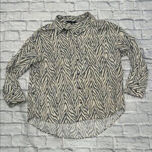 RACHEL Rachel Roy Gray and Cream Animal Print Shirt